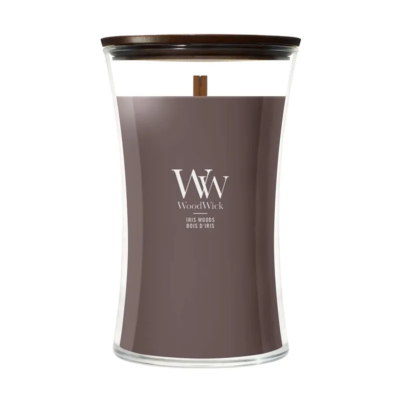 Bougie Parfumée WoodWick Large Iris Woods - 18 cm / ø 10 cm - Bougie Parfumée en Verre - Mèche en Bois
