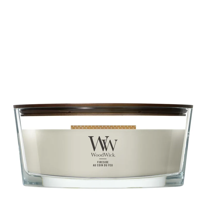 Bougie Parfumée WoodWick Ellipse Fireside - 9 cm / 19 cm - Bougie Parfumée en Verre - Mèche en Bois
