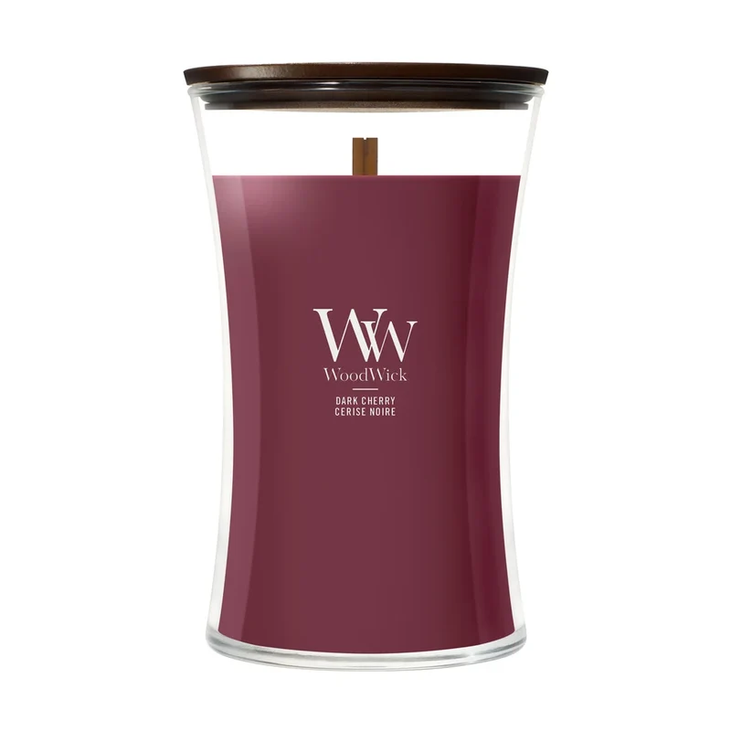 Bougie Parfumée WoodWick Large Dark Cherry - 18 cm / ø 10 cm - Bougie Parfumée en Verre - Mèche en Bois