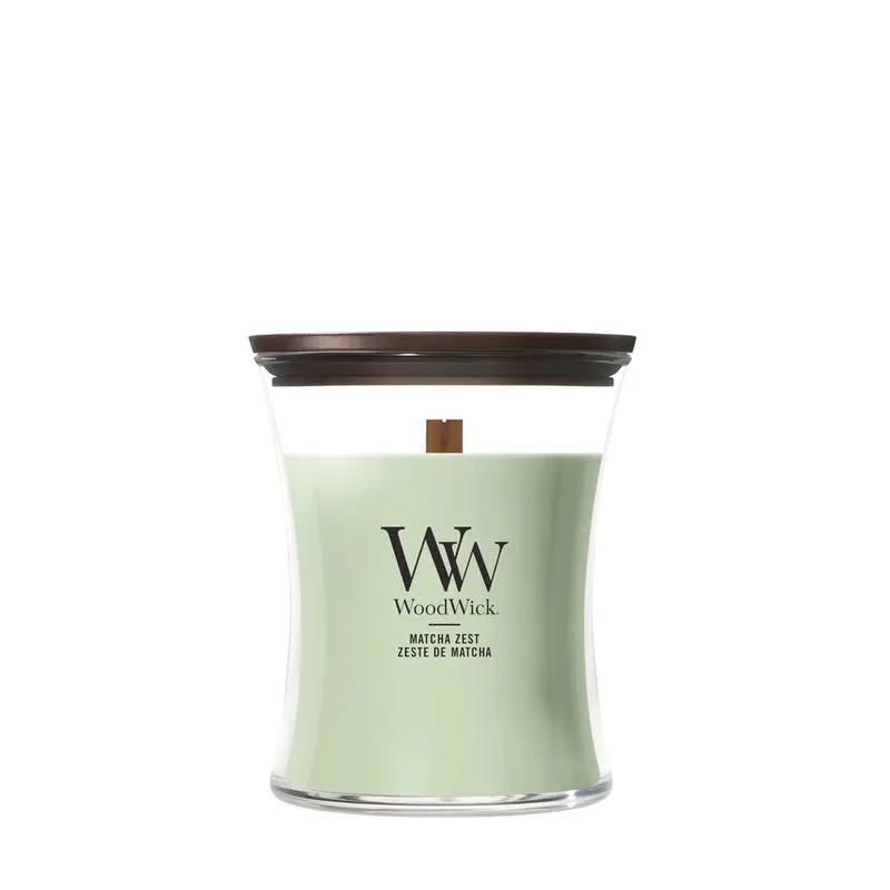Bougie Parfumée WoodWick Medium Matcha Zest - 11 cm / ø 10 cm - Bougie Parfumée en Verre - Mèche en Bois