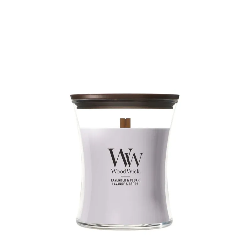 Bougie Parfumée WoodWick Medium Lavender & Cedar - 11 cm / ø 10 cm - Bougie Parfumée en Verre - Mèche en Bois