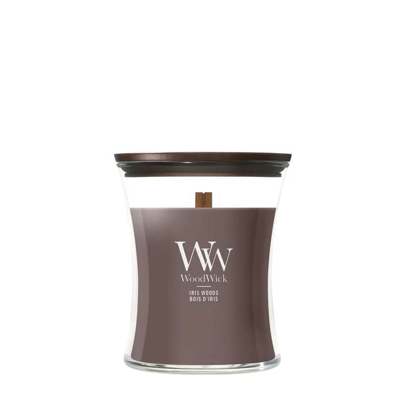 Bougie Parfumée WoodWick Medium Iris Woods - 11 cm / ø 10 cm - Bougie Parfumée en Verre - Mèche en Bois
