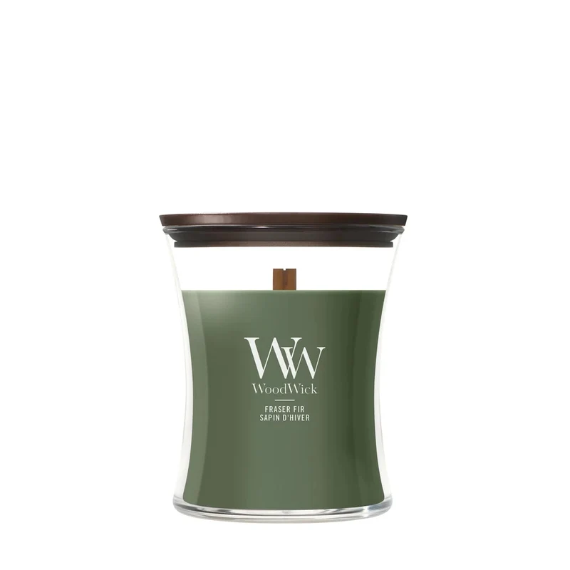 Bougie Parfumée WoodWick Medium Frasier Fir - 11 cm / ø 10 cm - Bougie Parfumée en Verre - Mèche en Bois
