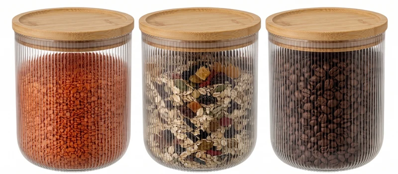 Pots de conservation set Cookinglife Boro Lines - Verre couvercle en bambou - ø 11 cm - 980 ml - 3 pièces