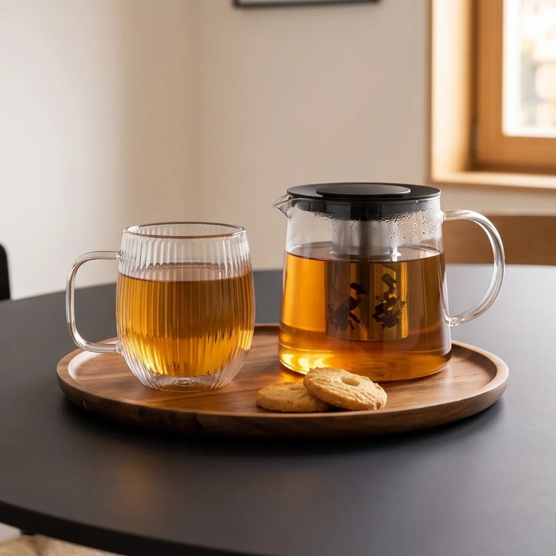 Tasses à café / thé Cookinglife Lines - en verre double paroi avec anse - 350 ml - 2 pièces