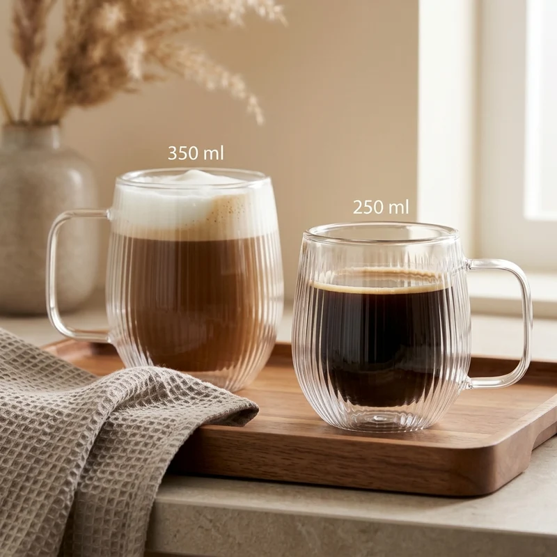 Tasses à café / thé Cookinglife Lines - en verre double paroi avec anse - 350 ml - 2 pièces