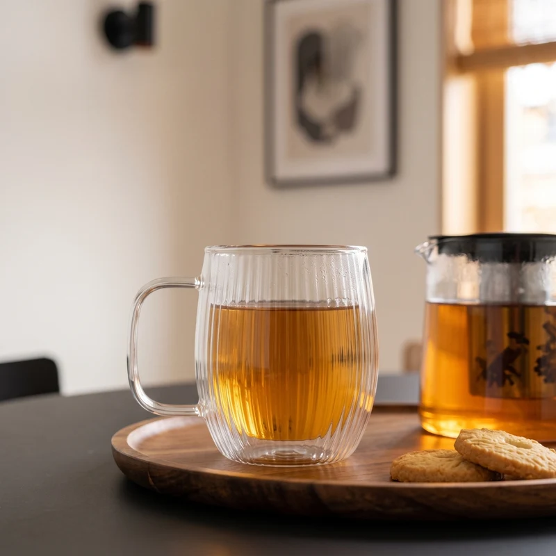 Tasses à café / thé Cookinglife Lines - en verre double paroi avec anse - 350 ml - 2 pièces