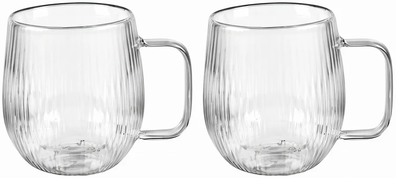 Tasses à café / thé Cookinglife Lines - en verre double paroi avec anse - 350 ml - 2 pièces