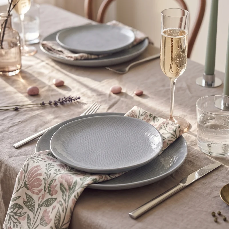 Service de table Cookinglife Linen Gris 18 pièces / 6 personnes - 6 assiettes à dîner, 6 assiettes à petit-déjeuner et 6 bols