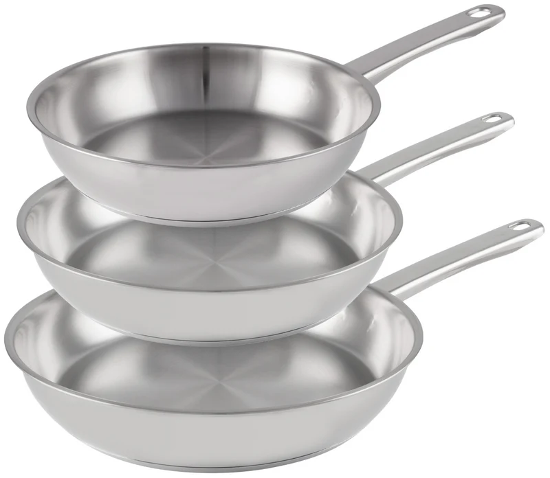 Ensemble de poêles Cookinglife Superior Triply Inox 3 pièces - ø 20, 24 & 28 cm - compatible avec toutes les plaques de cuisson - sans revêtement antiadhésif
