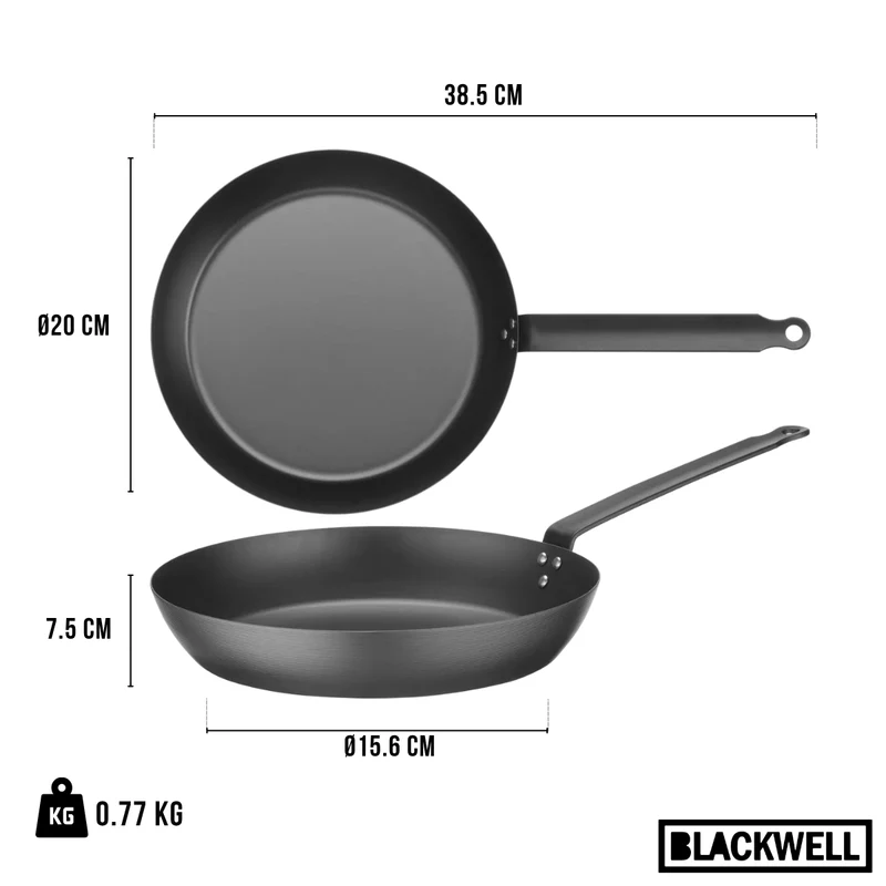 Ensemble de poêles Blackwell Acier carbone 3 pièces - ø 20, 24 & 28 cm - compatible avec toutes les sources de chaleur - sans revêtement antiadhésif