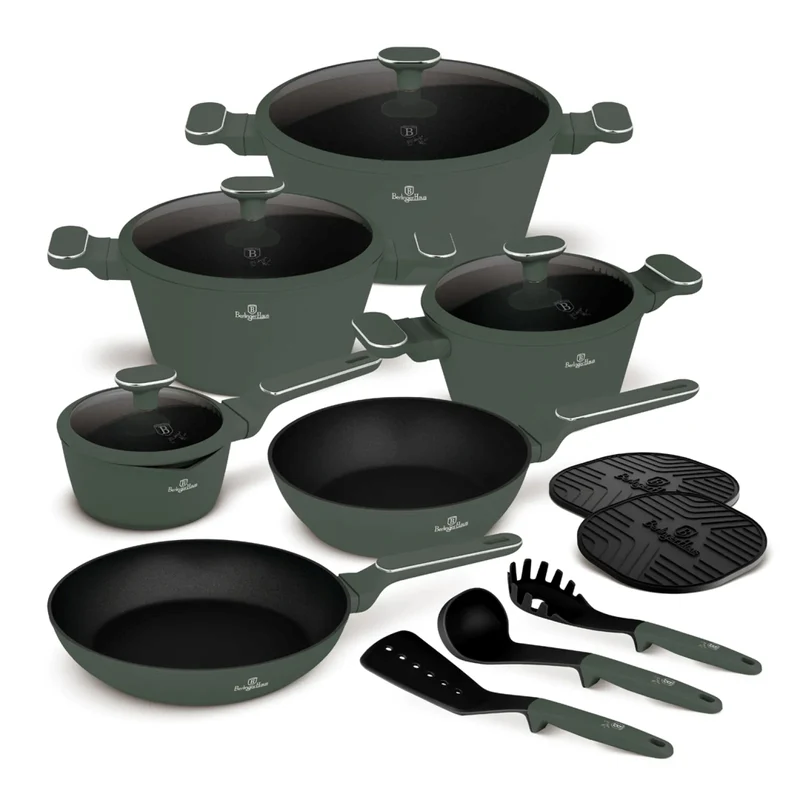 Ensemble de Casseroles BerlingerHaus 11 Pièces Vert Mat - Casseroles ø 16, 20, 24, 28 cm & Poêles ø 24, 28 cm - Tous Feux Dont Induction