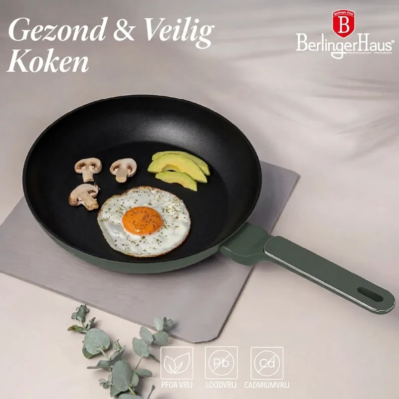 Ensemble de Casseroles BerlingerHaus 11 Pièces Vert Mat - Casseroles ø 16, 20, 24, 28 cm & Poêles ø 24, 28 cm - Tous Feux Dont Induction