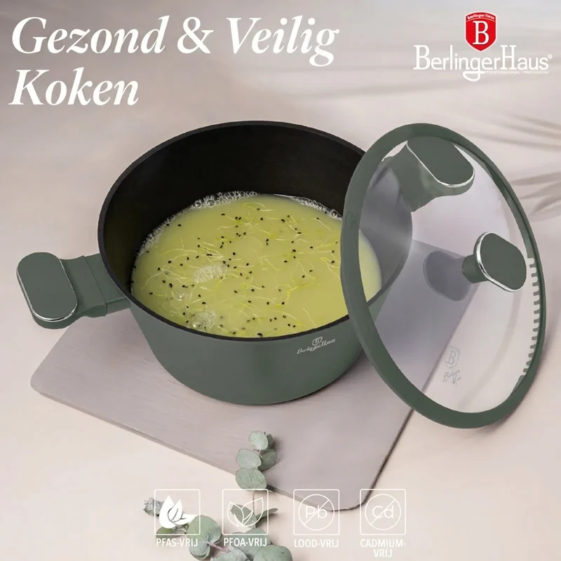 Ensemble de Casseroles BerlingerHaus 11 Pièces Vert Mat - Casseroles ø 16, 20, 24, 28 cm & Poêles ø 24, 28 cm - Tous Feux Dont Induction
