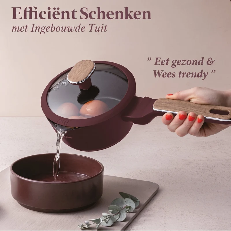Ensemble de Casseroles BerlingerHaus Nordic 7 Pièces Bordeaux Mat - Casseroles ø 20, 24, 28 cm & Poêles ø 20, 24 cm - Tous Feux Dont Induction