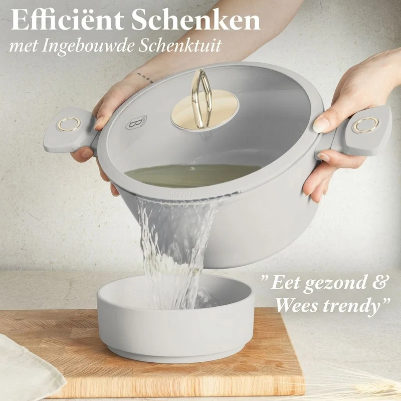 Ensemble de Casseroles BerlingerHaus 11 Pièces Crème Mat - Casseroles ø 16, 20, 24, 28 cm & Poêles ø 24, 28 cm - Tous Feux Dont Induction