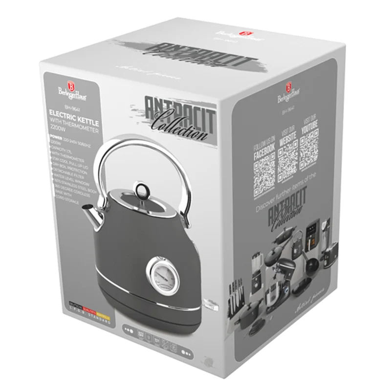 Bouilloire Électrique BerlingerHaus Mat Anthracite - avec Thermomètre - 1,7 L - 2200W