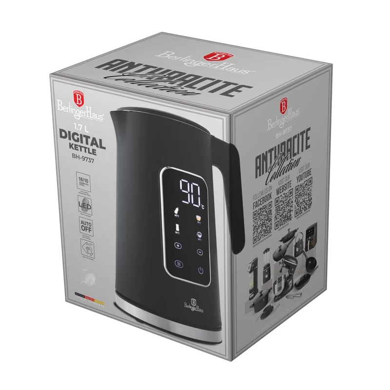 Bouilloire Électrique Numérique BerlingerHaus Mat Anthracite - Réglage de température - 1,7 litre - 2200W