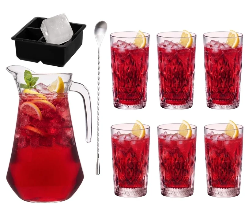 Set à cocktail Red Annie - Carafe 1,6 L avec 6 verres longdrink 490 ml, cuillère à cocktail & moule à glaçons