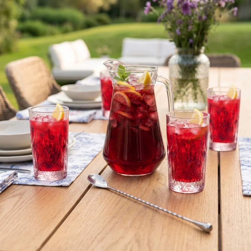 Set à cocktail Red Annie - Carafe 1,6 L avec 6 verres longdrink 490 ml, cuillère à cocktail & moule à glaçons