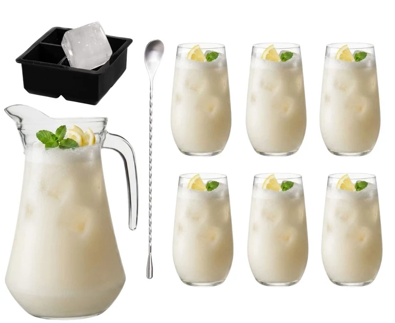 Set à cocktail Vanessa - Carafe 1,6 L avec 6 Verres Longdrink 390 ml, Cuillère à cocktail & Moule à glaçons