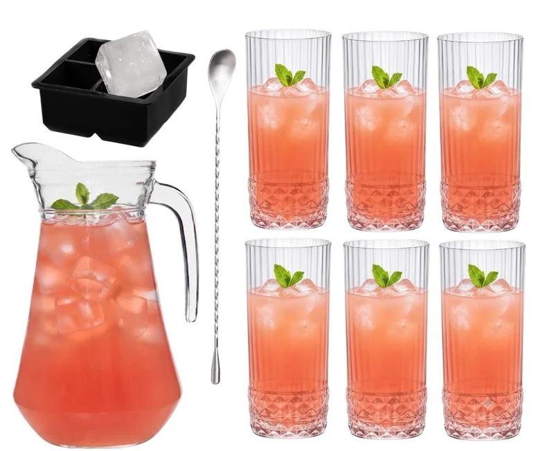Set à cocktail Dolle Mina - Carafe 1,6 L avec 6 verres longdrink 490 ml, cuillère à cocktail & moule à glaçons