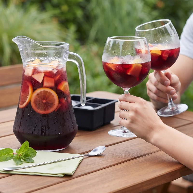 Set à sangria - Carafe 1,6 L avec 6 Verres 700 ml, Cuillère à cocktail & Moule à glaçons
