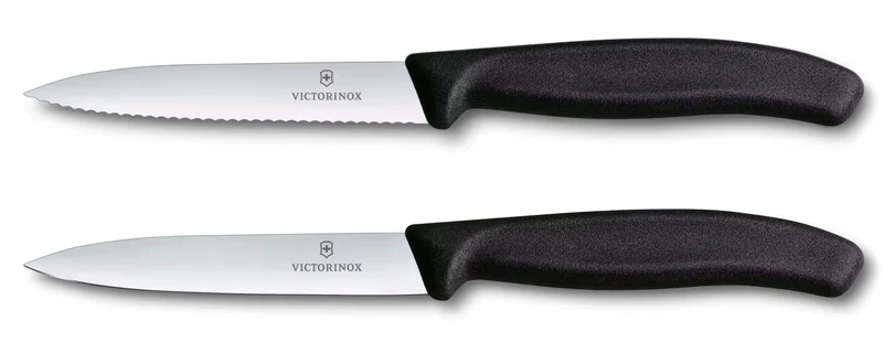 Ensemble de couteaux d'office Victorinox Swiss Classic noir - 10 cm - 2 pièces - Couteau cranté & lisse