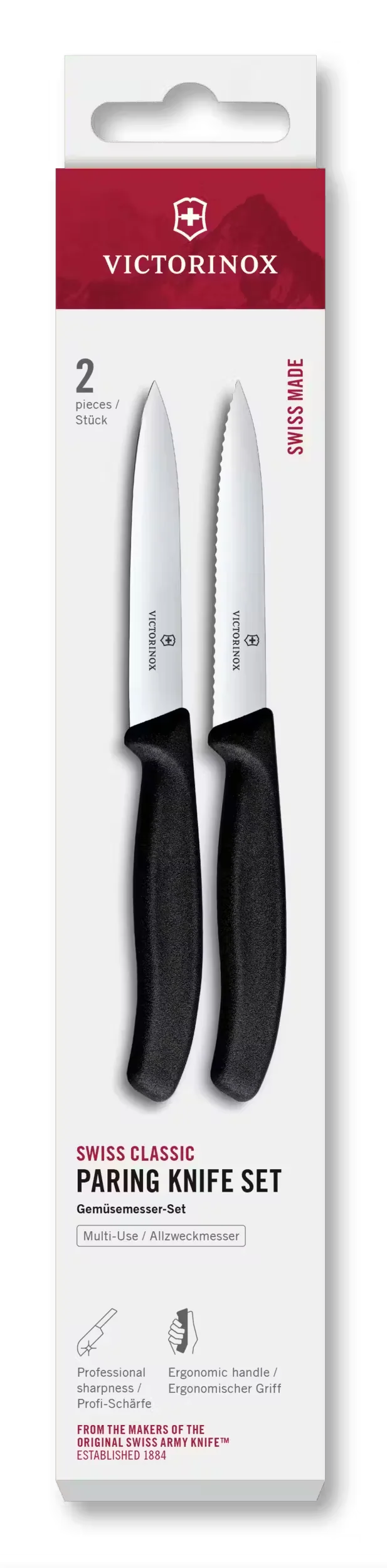 Ensemble de couteaux d'office Victorinox Swiss Classic noir - 10 cm - 2 pièces - Couteau cranté & lisse