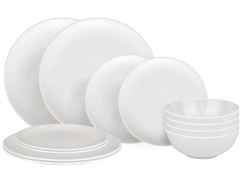 Alessi Service de table All-Time 12 pièces / 4 personnes - 4 assiettes à dîner, 4 assiettes à petit déjeuner et 4 bols