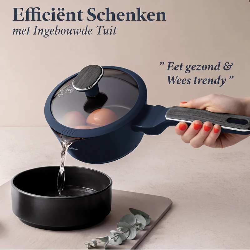 Ensemble de Casseroles BerlingerHaus 11 Pièces Bleu Mat - Casseroles ø 16, 20, 24, 28 cm & Poêles ø 24, 28 cm - Tous Feux Dont Induction