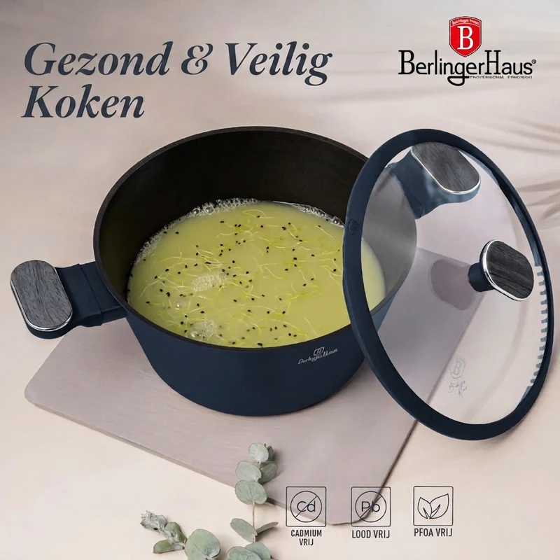 Ensemble de Casseroles BerlingerHaus 11 Pièces Bleu Mat - Casseroles ø 16, 20, 24, 28 cm & Poêles ø 24, 28 cm - Tous Feux Dont Induction
