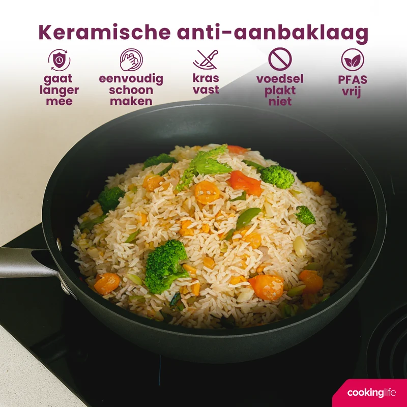 Ensemble de poêles Cookinglife ProForge 3 pièces - Wok ø 28 cm + poêles ø 24 & 28 cm - compatible avec toutes les sources de chaleur - revêtement antiadhésif céramique