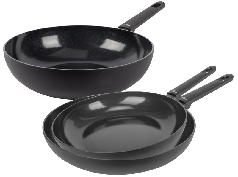 Ensemble de poêles Cookinglife Black Cera 3 pièces - Wok ø 28 cm + poêles ø 24 & 28 cm - compatible avec toutes les sources de chaleur - revêtement antiadhésif en céramique