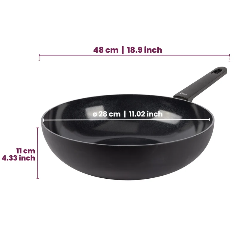 Ensemble de poêles Cookinglife Black Cera 3 pièces - Wok ø 28 cm + poêles ø 24 & 28 cm - compatible avec toutes les sources de chaleur - revêtement antiadhésif en céramique