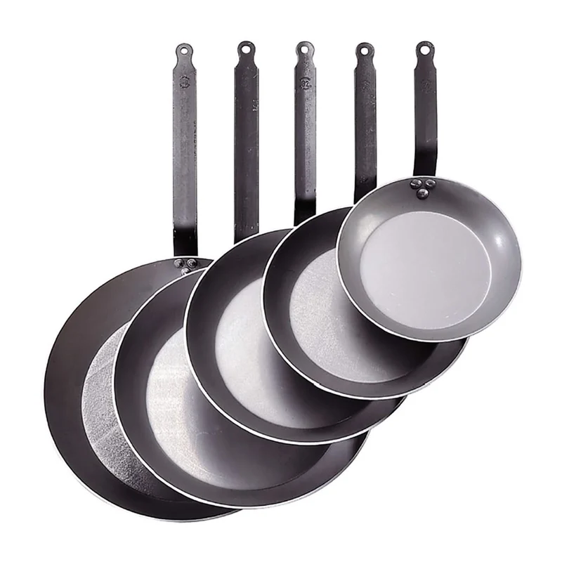 Ensemble de poêles De Buyer Lyonnaise Carbone Plus 3 pièces - Acier au carbone - ø 20, 24 & 28 cm - sans revêtement antiadhésif