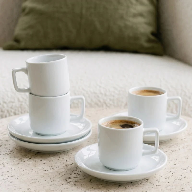 Tasses à espresso avec soucoupes Cosy & Trendy Moon White 90 ml - 4 pièces
