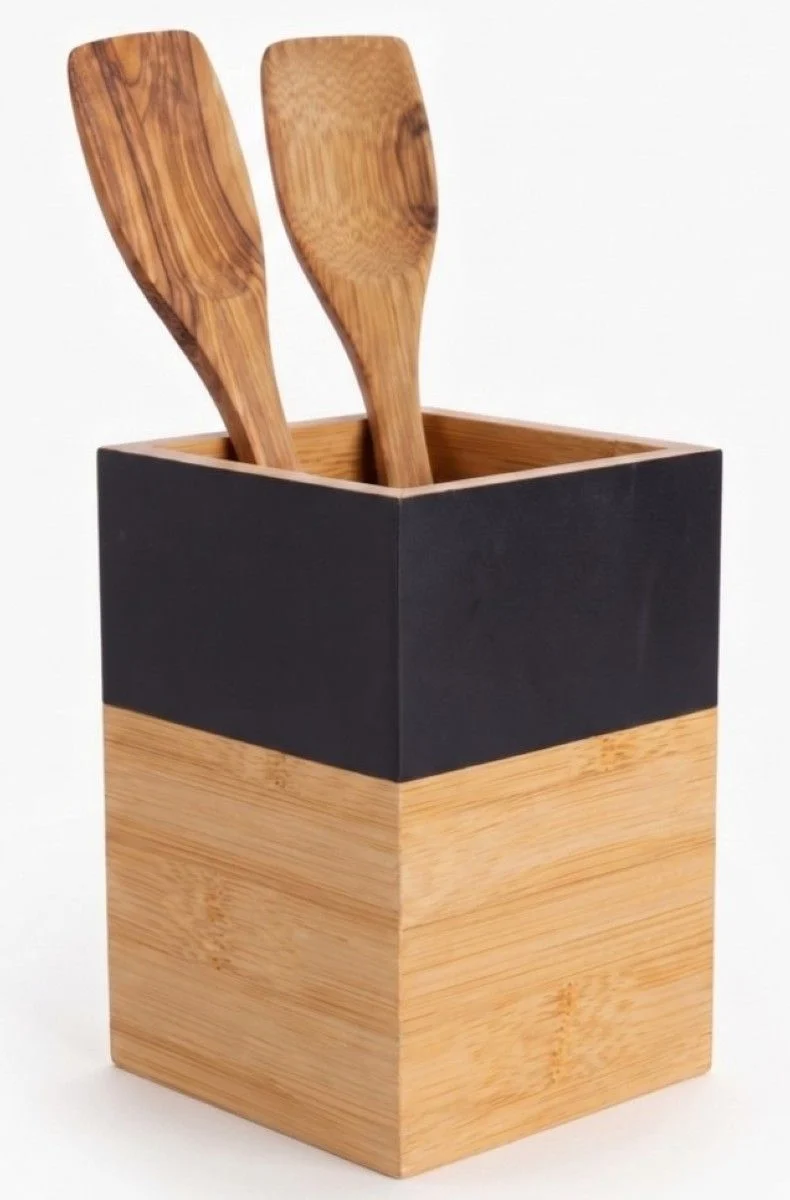 Pot à ustensiles Cosy & Trendy Black & Wood - 10 x 10 x 14.5 cm