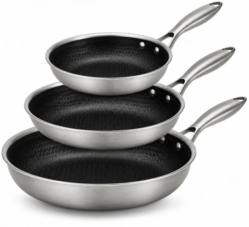 Batterie de cuisine Poêle Cookinglife HexaCook Hybride 3 pièces - ø 20, 24 & 28 cm - ANTI-ADHÉSIF - compatible avec toutes les sources de chaleur - revêtement antiadhésif en céramique