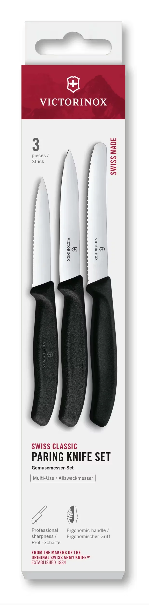 Ensemble de couteaux d'office Victorinox Swiss Classic Noir 3 pièces - Couteau à tomates, Couteau d'office & Couteau éplucheur