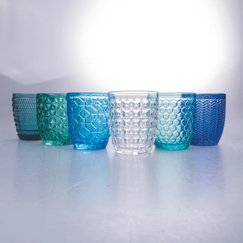 Villa d'Este Home Verre à eau Géométrie Océan - Bleu - 350 ml - 6 pièces