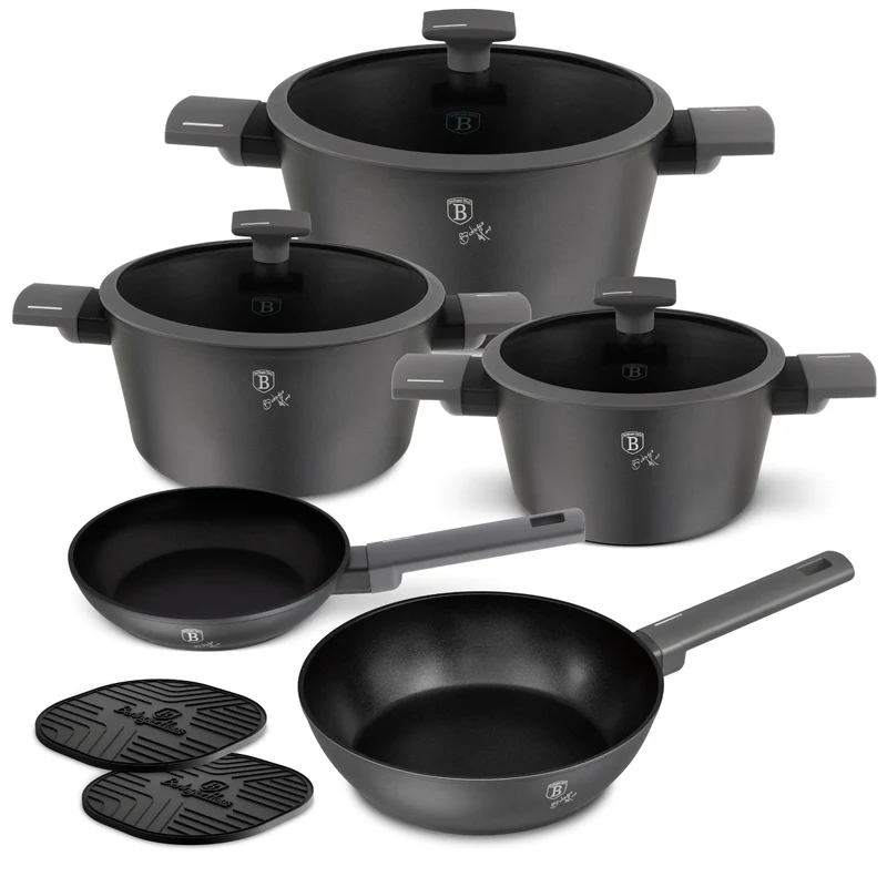 Ensemble de casseroles BerlingerHaus Mat Anthracite 7 pièces - Casserole ø 20, 24, 28 cm, Poêle ø 20 & 24 cm - compatible avec toutes les sources de chaleur