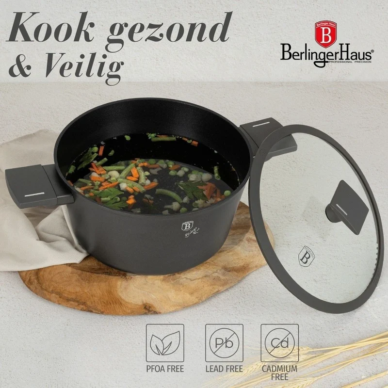 Ensemble de casseroles BerlingerHaus Mat Anthracite 7 pièces - Casserole ø 20, 24, 28 cm, Poêle ø 20 & 24 cm - compatible avec toutes les sources de chaleur