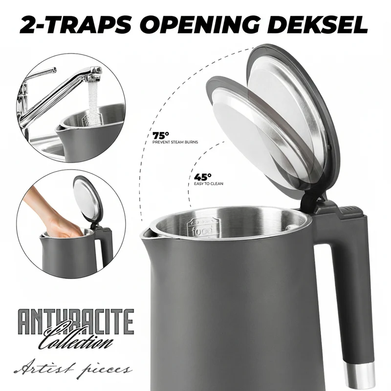 Bouilloire Électrique BerlingerHaus Double Paroi Mat Anthracite - 1,7 L - 1800W