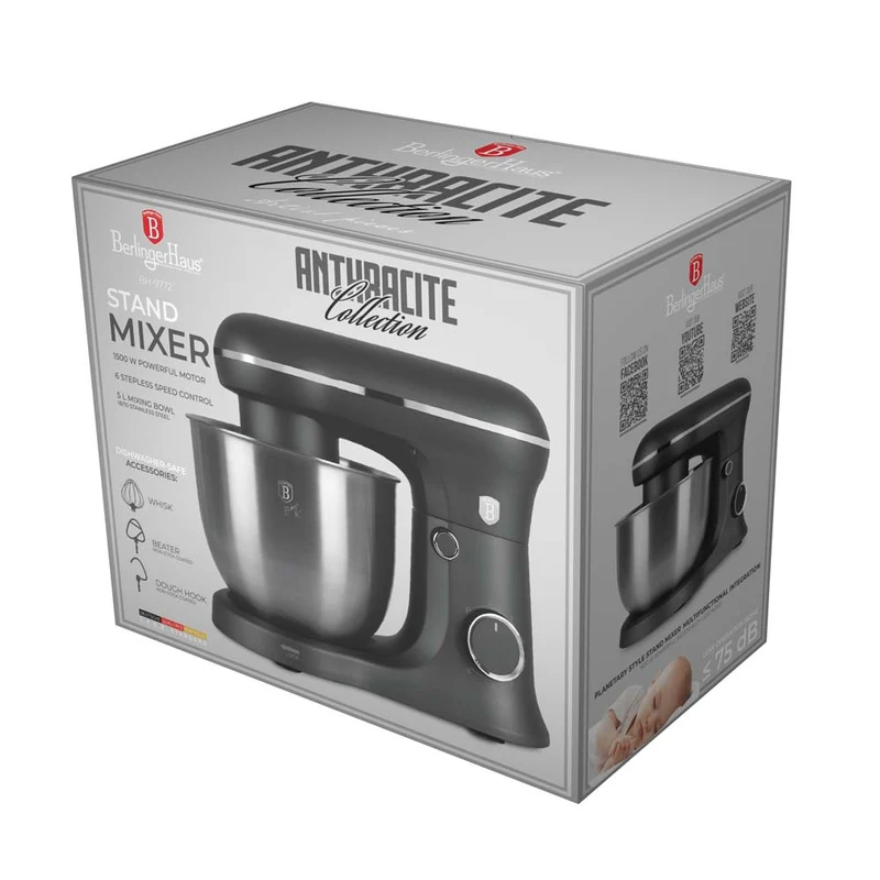 Robot de cuisine BerlingerHaus Mat Anthracite - Bol en inox 5 Litres - 1500W