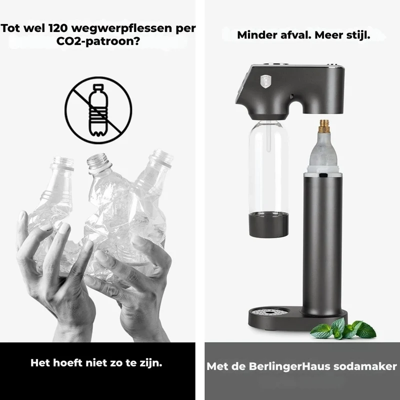 Machine à Eau Pétillante BerlingerHaus mat anthracite - Baromètre - Inclut 2 bouteilles