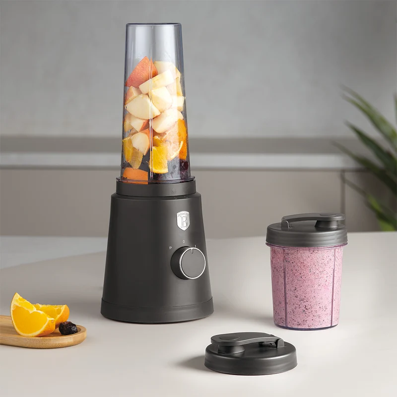 Mini Blender à Smoothie To Go BerlingerHaus Mat Anthracite - Inclut 2 Gobelets - 320W