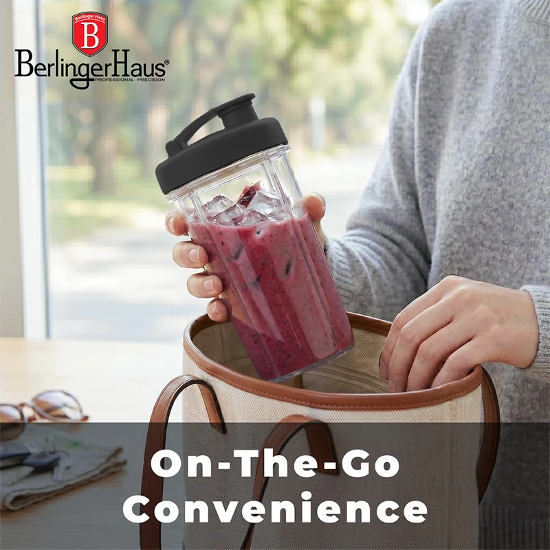 Mini Blender à Smoothie To Go BerlingerHaus Mat Anthracite - Inclut 2 Gobelets - 320W