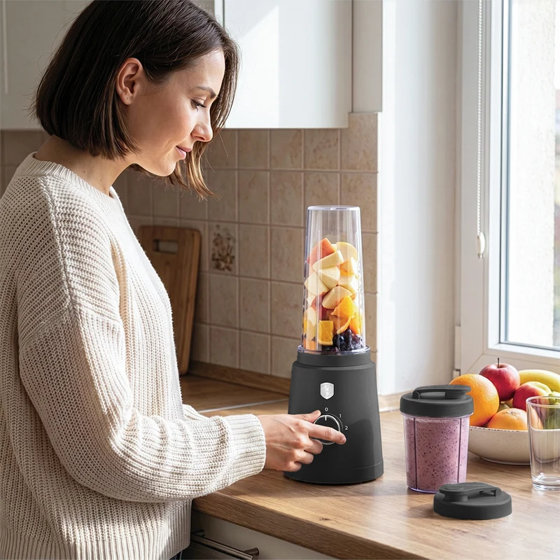Mini Blender à Smoothie To Go BerlingerHaus Mat Anthracite - Inclut 2 Gobelets - 320W