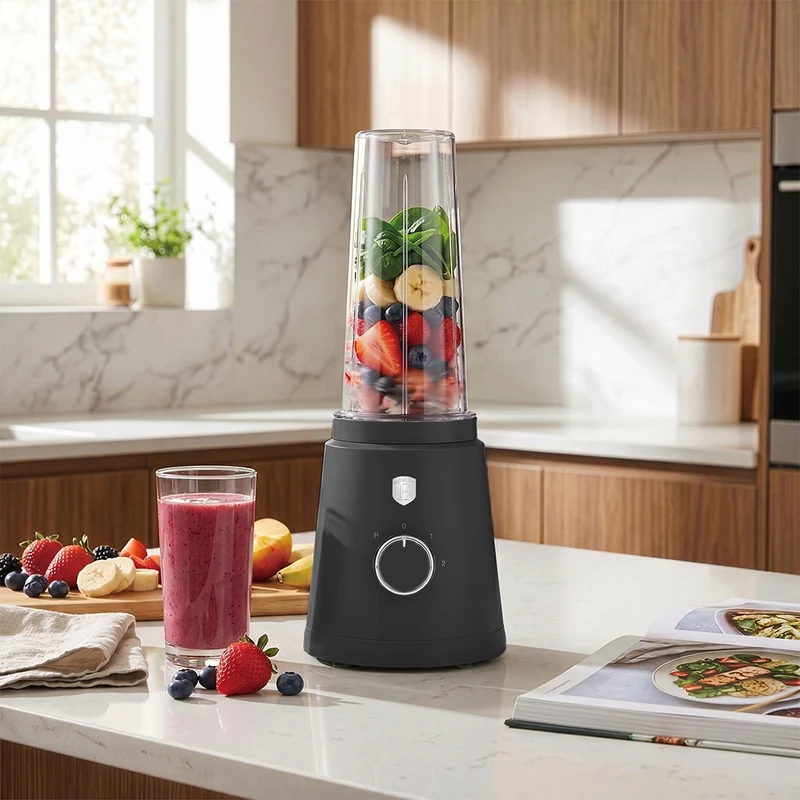 Mini Blender à Smoothie To Go BerlingerHaus Mat Anthracite - Inclut 2 Gobelets - 320W